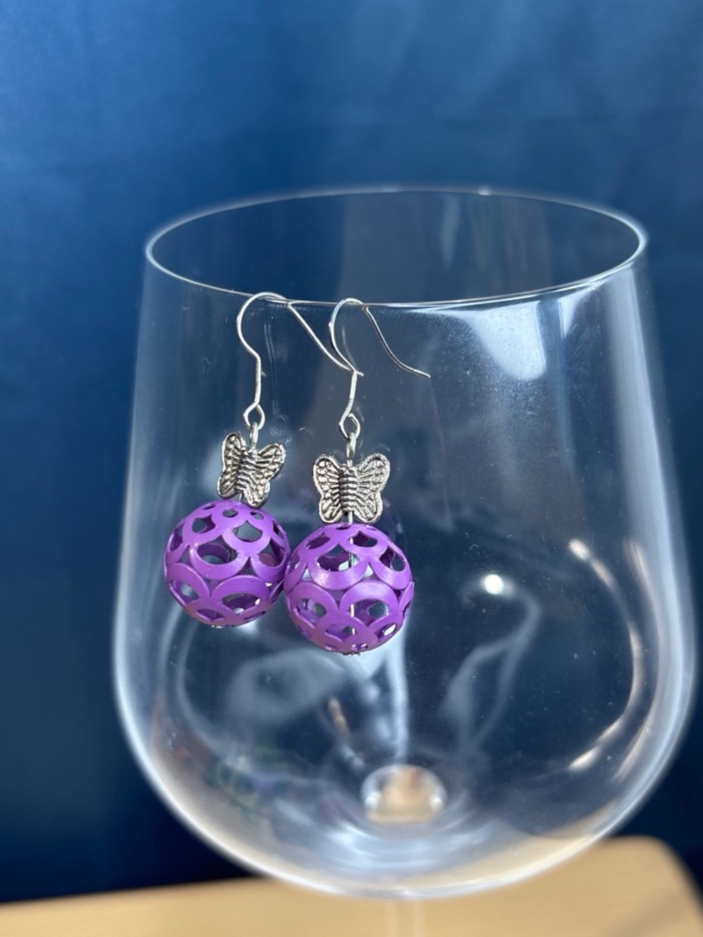 Purple Butterfly Filigree Orb Drop Earrings - Women Jewelry